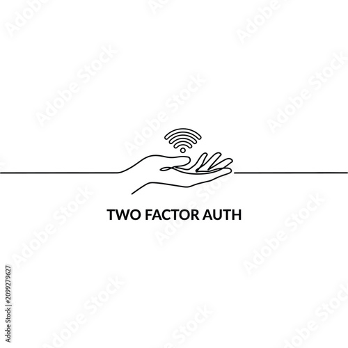 Two factor authentication line icon with hand and fingerprint on white background two factor 2fa security handprint palm biometrics verification