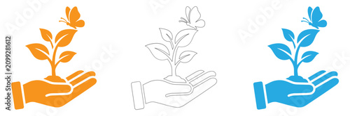 Canvastavla Hands nurturing growing plants from seed to full growth isolated on transparent