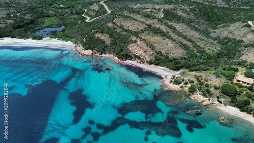 Konstfotografi Aerial View of Rocky Coastline and Turquoise Sea in Corsica