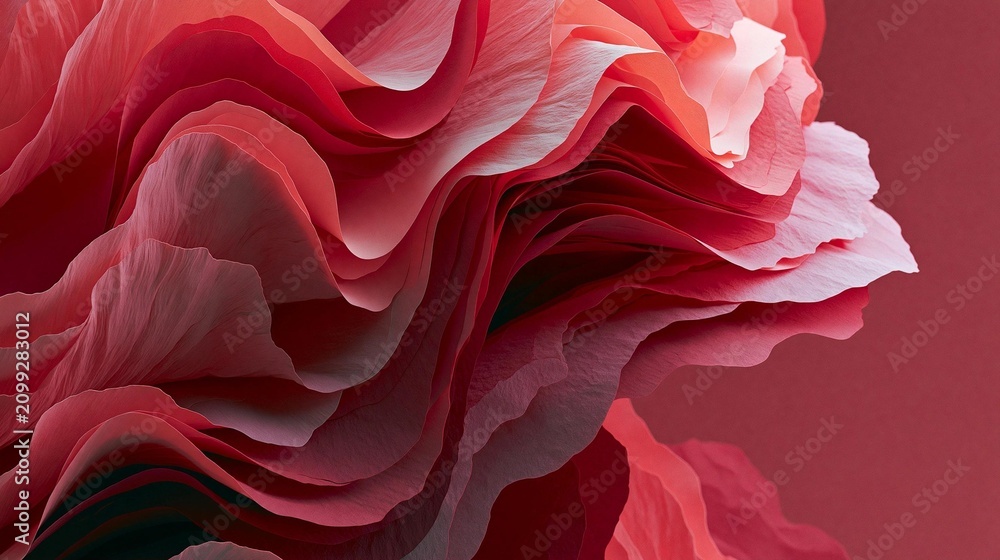 Obraz premium Close-up of a flower with a pink and red color scheme. the petals of the flower are arranged in a spiral pattern, creating a sense of movement and depth.