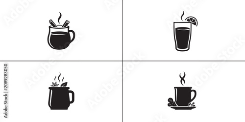 Quadro su tela mulled wine mug silhouette vector icon. square type Bundle