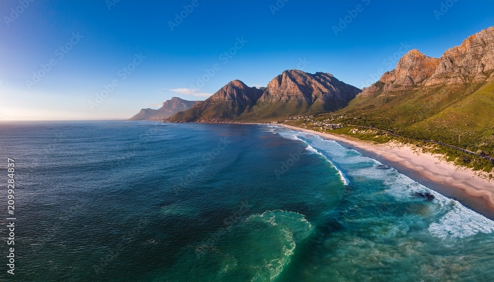 Obraz premium kogelbay beach western cape south africa kogelbay rugged coast line with spectacular mountains garden route drone aerial view