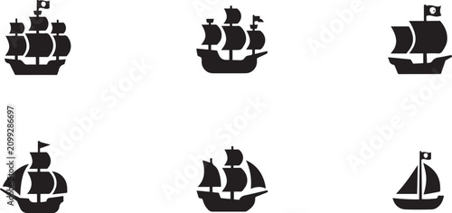 Canvastavla pirate ship silhouette simple line art silhouette vector icon