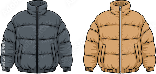 Quadro su tela Modern insulated puffer jackets in classic gray and warm beige for stylish cold