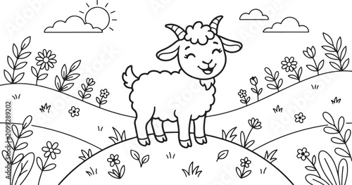 Cute cat with flowers coloring page printable activity for kids adults