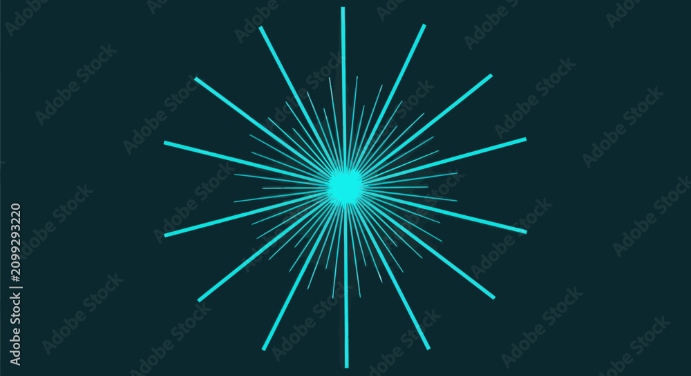 Fototapeta premium A central turquoise burst with radial lines against a dark teal backdrop