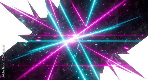 Abstract background with neon laser beams and geometric shapes