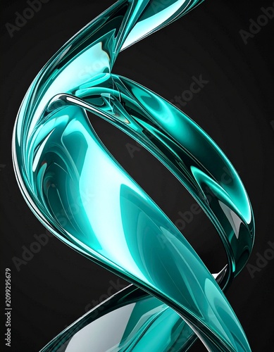 Abstract DNA Helix: A stunning 3D render of a turquoise DNA helix structure, symbolizing science, genetics, and biotechnology, set against a dark, contrasting background.