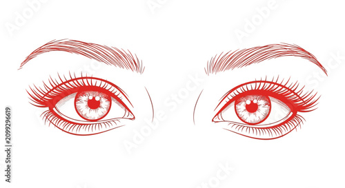 Striking Red Outline Beauty Eyes Illustration