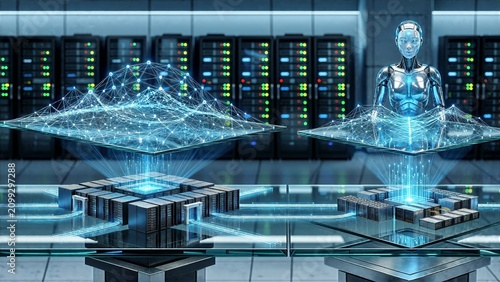 Photorealistic AI Operations Room with Holographic Network Model