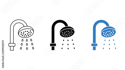 Fotografía shower head water spray icon set outline silhouette and color vector isolated on