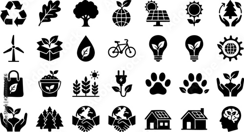 Quadro su tela Sustainable energy and ecological footprint vector icon set with environment sus
