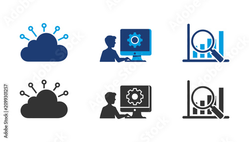 Data analytics and cloud computing icons business intelligence optimization and technology solutions