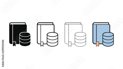 Bild auf Leinwand Collection of diverse stylized icons representing books databases and bookmarks