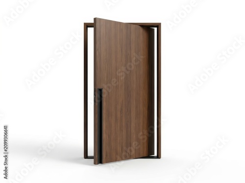Oversized Walnut Pivot Entrance Door on White Background