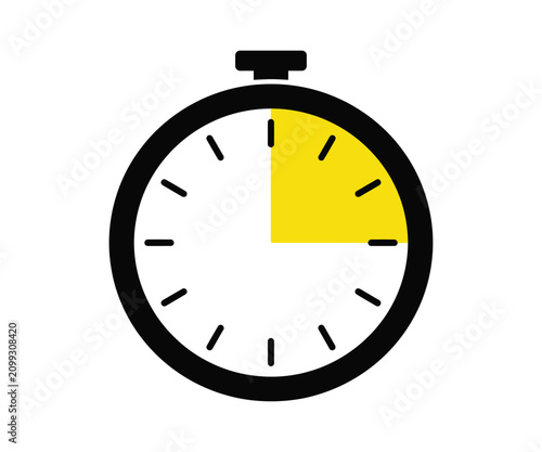 Circular clock timer with 15 minutes yellow highlight sector
