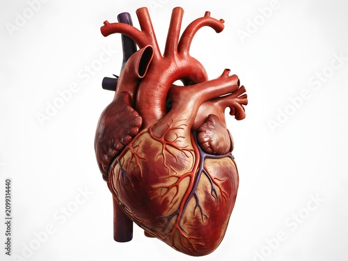 Anatomical human heart model isolated on white background for medical education.