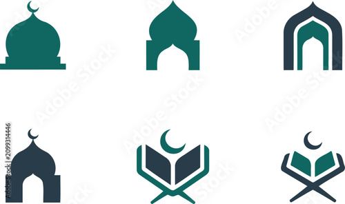 Quadro su tela Islamic architecture and religious symbols in green and grey colors  mosques and