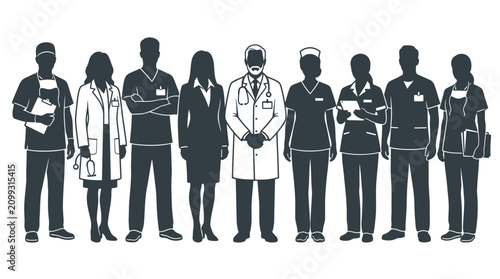 Diverse Medical Team Silhouettes - Doctors, Nurses, Professionals