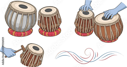 Obraz na płótnie Traditional Indian Tabla Drum Collection with Classical Percussion Instruments a