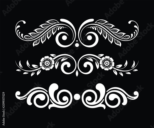 Set of decorative floral borders. elegant design elements for cards and wedding invitations.