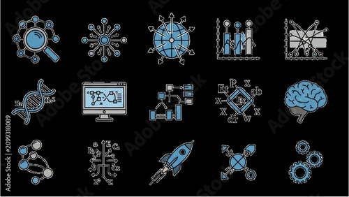 Vector Icon Sheet of Various Technology and Science Symbols
