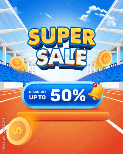 Flash sale promotion. Sale banner with 50 percent off. Special offer