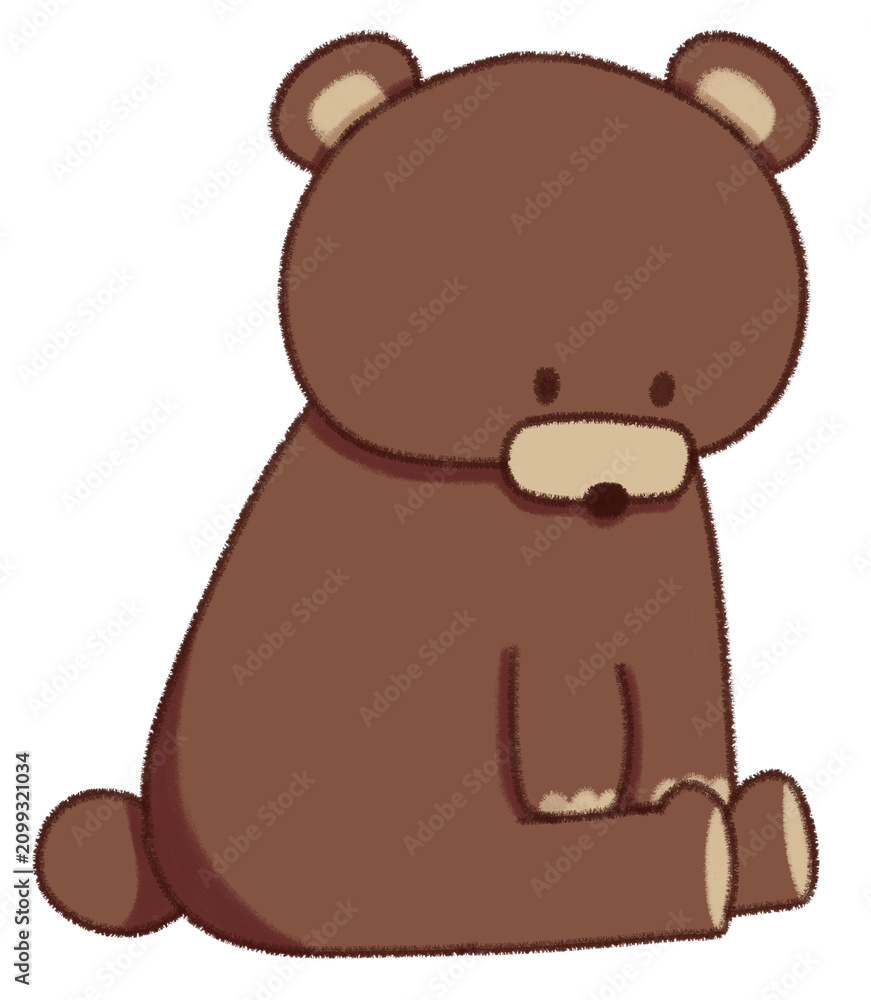 Fototapeta premium Cute hand-drawn little brown bear cartoon illustration sitting profile