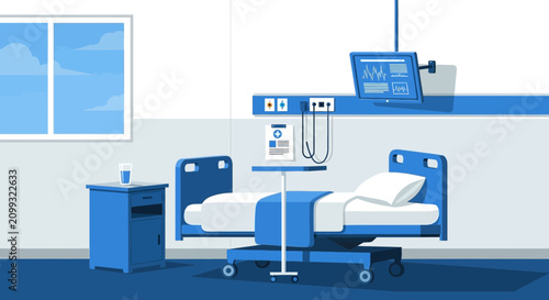 Hospital Room Interior Illustration Of Patient Bed And Medical Monitoring Equipment