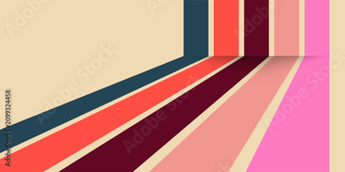 Abstract modern background of rainbow groovy Wavy Line design in 1970s Hippie Retro style. eps10