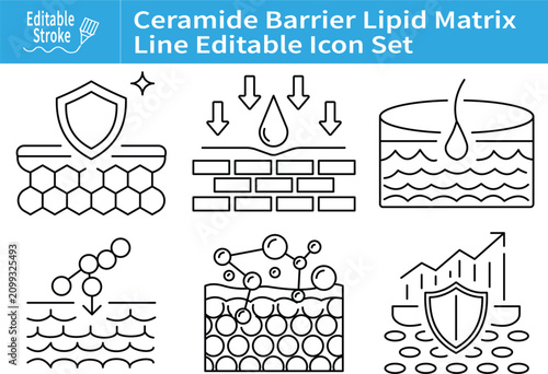 Bild auf Leinwand Ceramide Barrier Lipid Matrix Skincare Line Editable Icon Set for Skin Barrier P