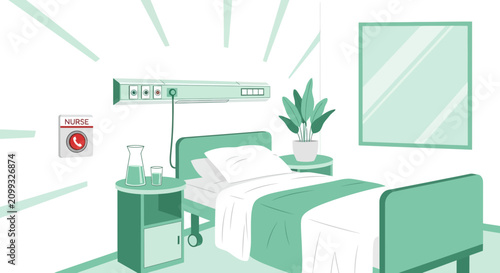 Hospital Room Interior Illustration Of Bed, Nurse Call, And Medical Equipment