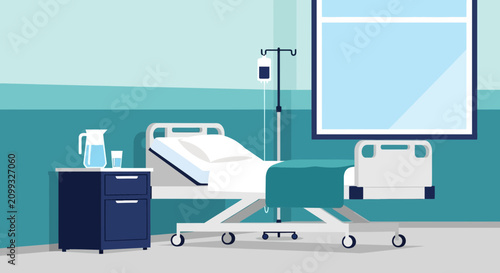Hospital Room Interior Illustration Of Bed, Medical Equipment, and Window Abstract