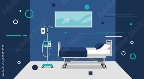 Hospital Room Interior Illustration Of Bed, Medical Equipment, Modern Abstract Background