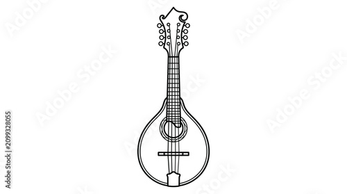 Fotografie Black and white line art illustration of a mandolin string instrument