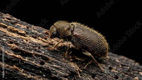 common furniture beetle isolated on black background uk close up video
