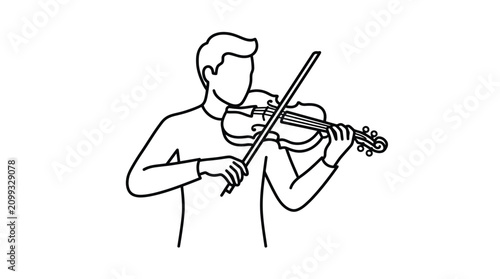 Cuadro en lienzo Line art illustration of a young man playing the violin.