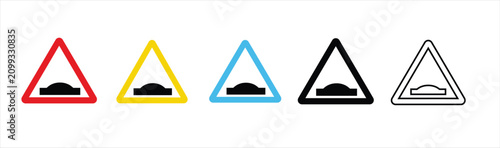 Road bump ahead warning signs vector illustration set