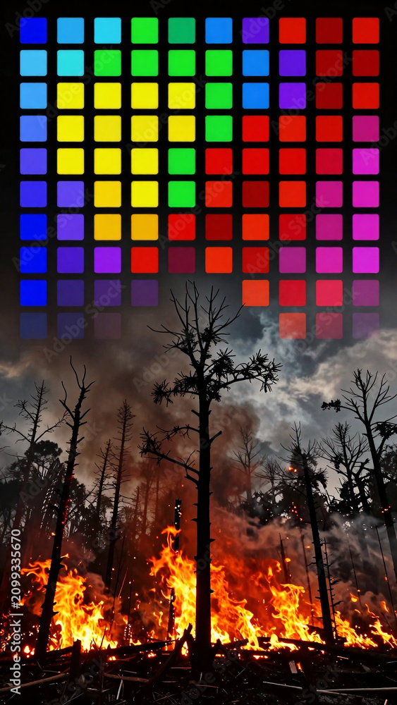 Obraz premium Forest Fire Against Color Spectrum Grid