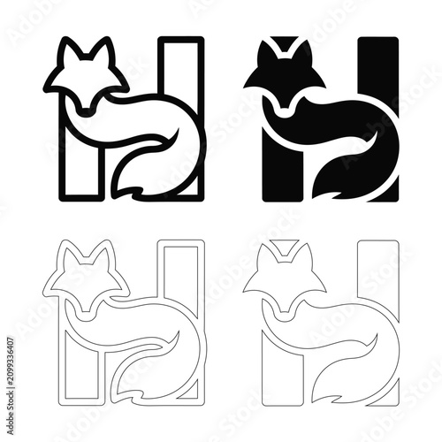 Stylized fox integrated into the letter H shape in multiple design variations