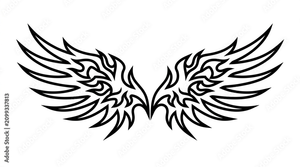 Fototapeta premium Detailed Black and White Angel Wings Illustration.