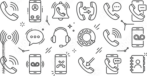Canvastavla Phone Communication and Customer Support Line Icon Set Featuring Smartphone UI,
