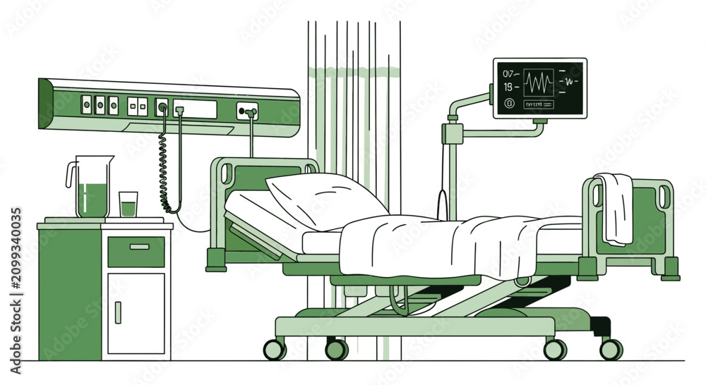 Fototapeta premium Hospital Room Illustration Featuring Medical Equipment: Healthcare Setting