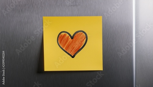 heart drawing on yellow sticky note on refrigerator door