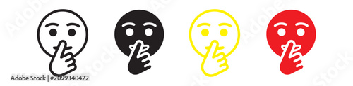 Tableau sur toile Set of shushing emoji icons in multiple colors with finger on lips gesture representing silence vector
