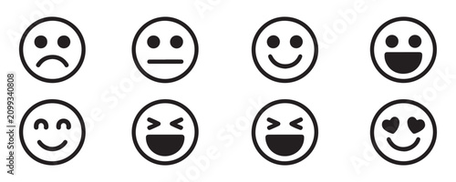 Obraz na plátne Simple line art collection of emoji faces expressing various moods for digital communication apps