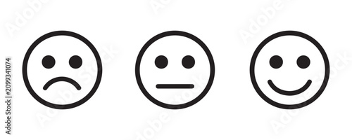 Bild auf Leinwand Three basic emoticons sad neutral and happy faces on transparent vector