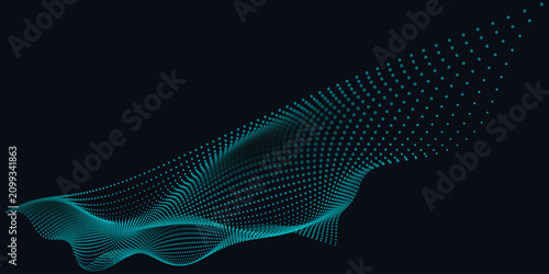 Foto Futuristic cyan dot wave background, abstract digital particle flow on dark blue