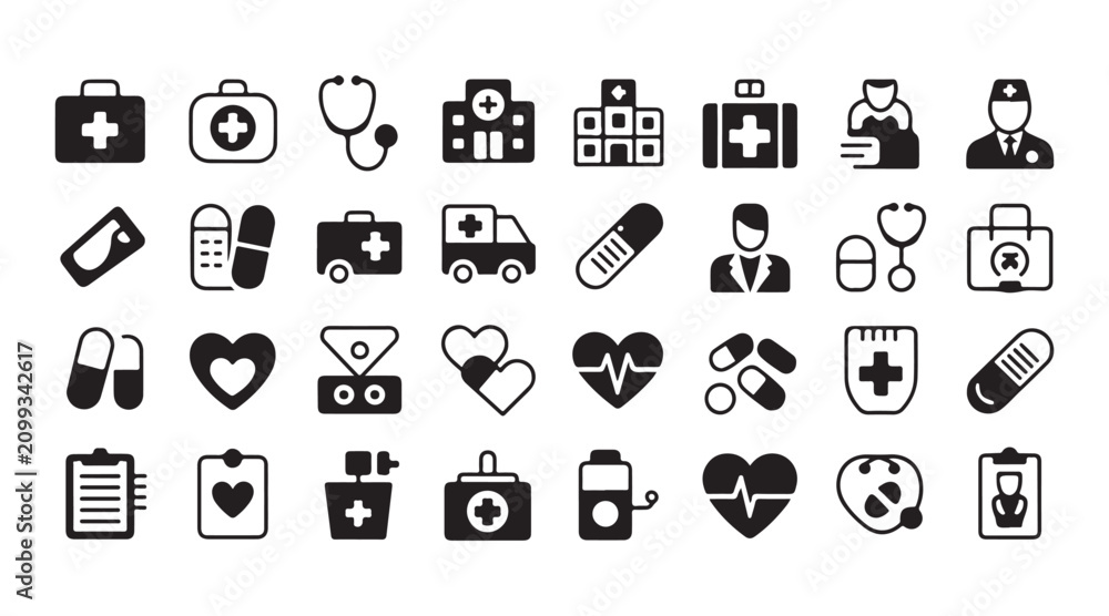 Fototapeta premium Medical icons healthcare service medicine hospital vector illustration set for health care.