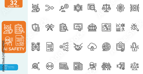 Obraz na płótnie AI Safety Vector illustration line editable Icons set
